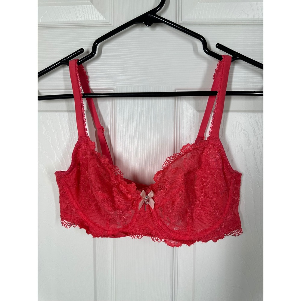 Victoria's Secret Bra Womens 34D Pink Body by Victoria Unlined Demi Lace Heart
